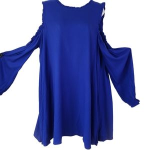 Crown and Ivy Cold Shoulder Dress Cobalt Blue Solid Preppy Women’s  XL Lined